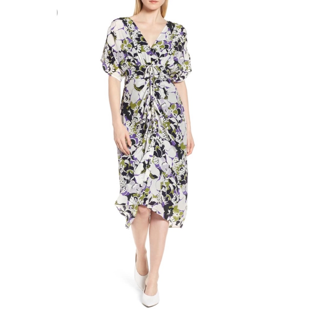 Lewit Ruched Silk Floral Midi Dress 8